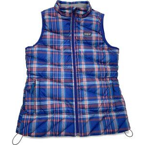 Patagonia Goose Down Plaid Blue Puffer Ski Snow Vest Jacket Girls Kids Large 12